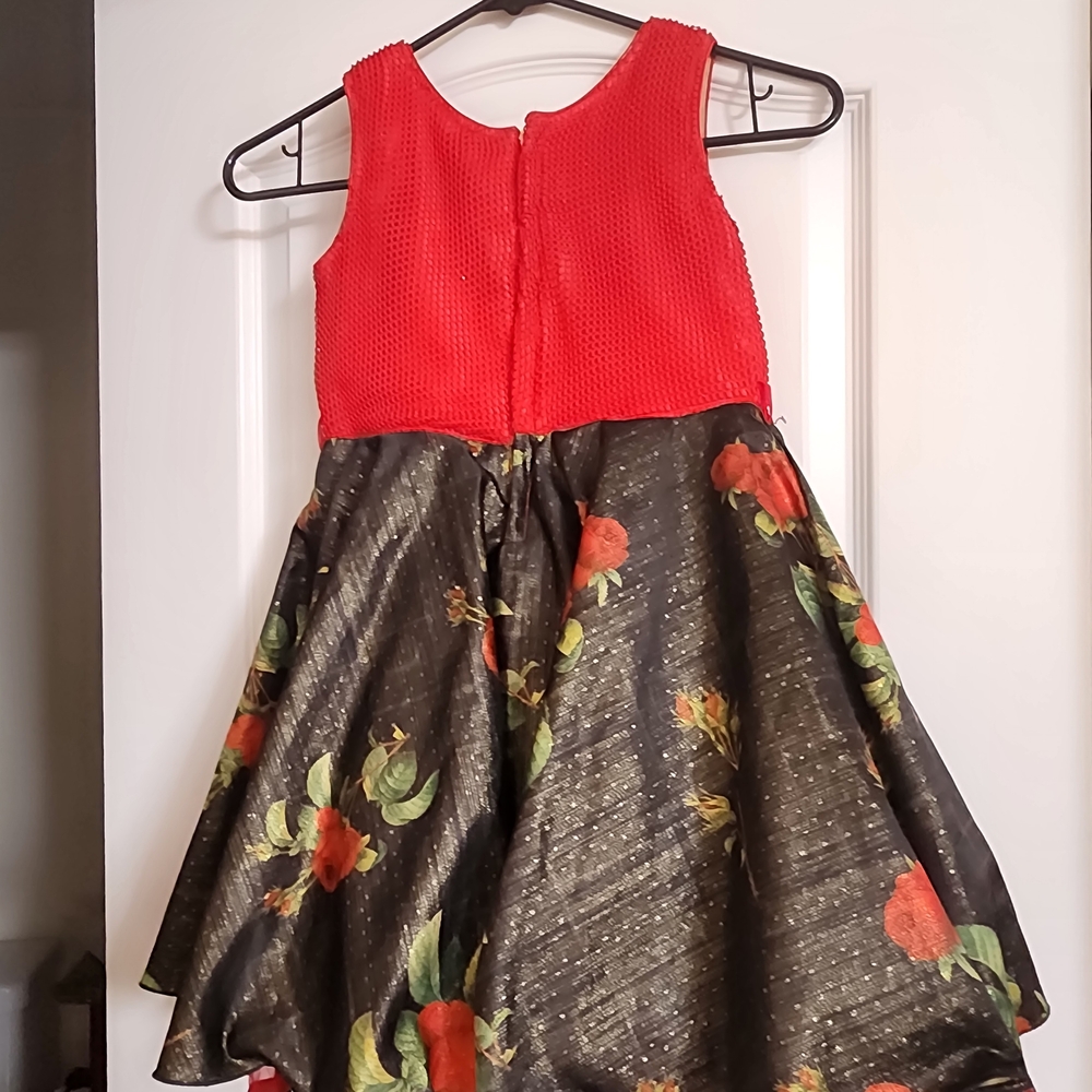 Red and Black Floral Dress